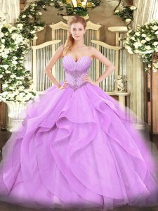 Lavender Sleeveless Beading and Ruffles Floor Length Quinceanera Gown