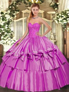 Lilac Sweetheart Lace Up Beading and Ruffled Layers Vestidos de Quinceanera Sleeveless