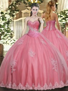 Sweetheart Sleeveless Lace Up 15 Quinceanera Dress Watermelon Red Tulle