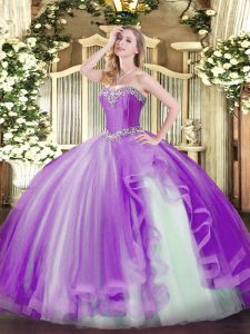 Lavender Sweetheart Neckline Beading and Ruffles Quinceanera Dress Sleeveless Lace Up