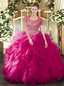 Extravagant Scoop Sleeveless Tulle Quinceanera Gowns Beading and Ruffled Layers Clasp Handle