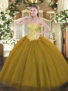 Floor Length Brown Quinceanera Dresses Tulle and Sequined Sleeveless Appliques