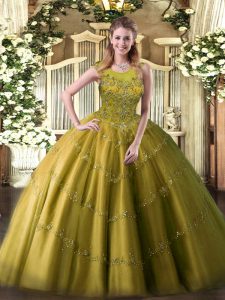 Tulle Sleeveless Floor Length Quinceanera Gowns and Appliques