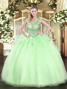 Modern Apple Green 15 Quinceanera Dress Sweet 16 and Quinceanera with Beading Scoop Sleeveless Lace Up