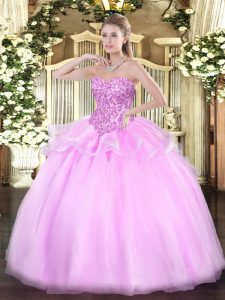 Eye-catching Sweetheart Sleeveless Organza Vestidos de Quinceanera Appliques Lace Up