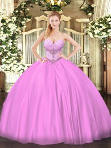 Best Lilac Lace Up Sweetheart Beading Sweet 16 Quinceanera Dress Satin Sleeveless