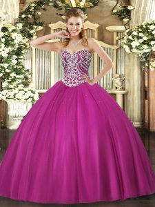 Extravagant Sweetheart Sleeveless Tulle Quinceanera Gowns Beading Lace Up
