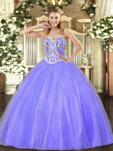 Discount Lavender Sleeveless Beading Floor Length Quinceanera Gown