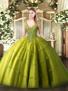 Free and Easy Tulle Sleeveless Floor Length Sweet 16 Dresses and Beading and Appliques