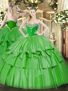 Delicate Green Sleeveless Beading and Ruffled Layers Floor Length Quinceanera Dresses