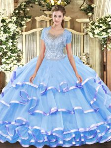 Vintage Floor Length Aqua Blue Quinceanera Gowns Scoop Sleeveless Clasp Handle