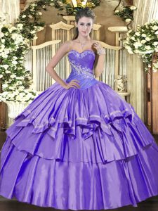 Organza and Taffeta Sweetheart Sleeveless Lace Up Beading and Ruffled Layers Quinceanera Gowns in Lavender