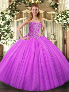 Floor Length Lilac Ball Gown Prom Dress Sweetheart Sleeveless Lace Up