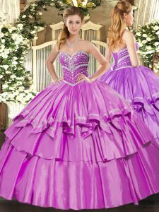 Delicate Lilac Sleeveless Organza and Taffeta Lace Up Sweet 16 Dresses for Military Ball and Sweet 16 and Quinceanera