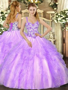 Sleeveless Lace Up Floor Length Beading and Appliques and Ruffles Ball Gown Prom Dress