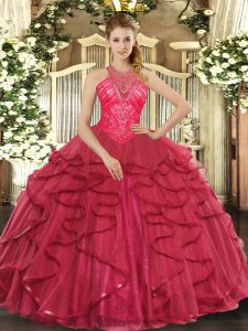 Flirting Organza Sleeveless Floor Length Sweet 16 Quinceanera Dress and Beading and Ruffles