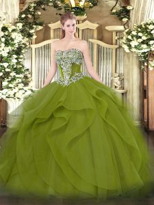 Floor Length Ball Gowns Sleeveless Olive Green Quinceanera Dresses Lace Up