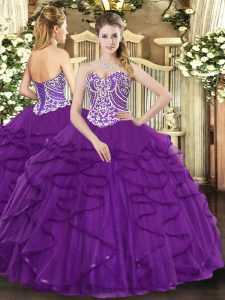 Exceptional Sleeveless Lace Up Floor Length Beading and Ruffles Vestidos de Quinceanera