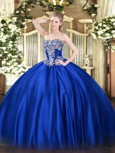 Royal Blue Sleeveless Floor Length Beading Lace Up Sweet 16 Dress