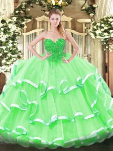 Organza Sleeveless Floor Length Quinceanera Gowns and Lace