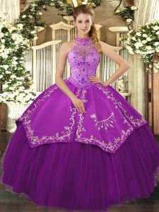 Inexpensive Beading and Embroidery Sweet 16 Quinceanera Dress Eggplant Purple Lace Up Sleeveless Floor Length