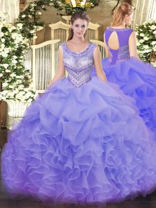 Fitting Lavender Scoop Lace Up Beading and Ruffles and Pick Ups Ball Gown Prom Dress Sleeveless