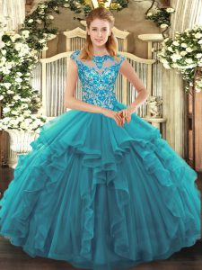 Edgy Cap Sleeves Ruffles Lace Up 15 Quinceanera Dress