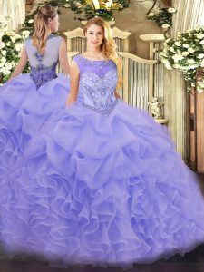 Sleeveless Beading and Ruffles Zipper Quinceanera Dresses with Lavender