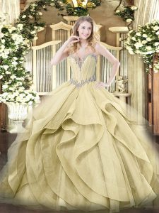 Yellow Sleeveless Tulle Lace Up Ball Gown Prom Dress for Military Ball and Sweet 16 and Quinceanera