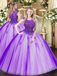 Purple Tulle Zipper Quinceanera Dresses Sleeveless Floor Length Beading