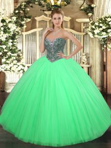 Custom Design Sweetheart Sleeveless Lace Up Quinceanera Gowns Green Tulle