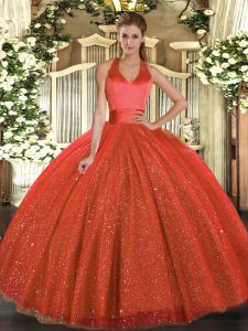 Fabulous Floor Length Ball Gowns Sleeveless Rust Red Sweet 16 Dress Lace Up