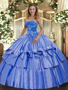 Blue Organza and Taffeta Lace Up Sweet 16 Quinceanera Dress Sleeveless Floor Length Beading and Ruffled Layers