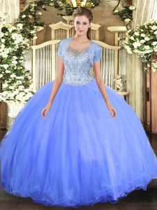 Floor Length Ball Gowns Sleeveless Blue Quinceanera Dress Clasp Handle