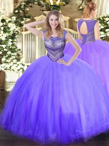 Custom Design Floor Length Lace Up Quince Ball Gowns Lavender for Sweet 16 and Quinceanera with Beading