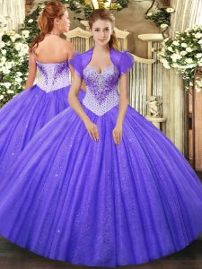 Fitting Lavender Sweetheart Neckline Beading Quinceanera Gowns Sleeveless Lace Up