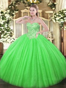 Elegant Ball Gowns Appliques 15th Birthday Dress Lace Up Tulle Sleeveless Floor Length