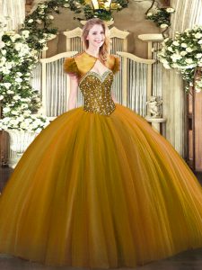 Edgy Tulle Sleeveless Floor Length Quinceanera Gown and Beading