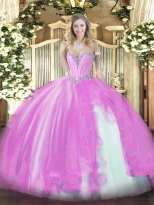 Sweetheart Sleeveless Sweet 16 Dresses Floor Length Beading and Ruffles Lilac Tulle