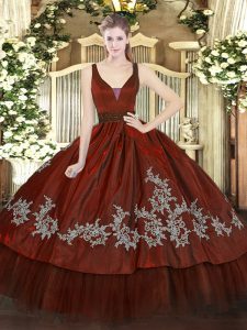 Wine Red Sleeveless Floor Length Beading and Embroidery Zipper Sweet 16 Quinceanera Dress