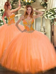 Gorgeous Sweetheart Sleeveless Tulle Vestidos de Quinceanera Beading Lace Up