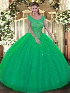 Scoop Sleeveless Backless 15 Quinceanera Dress Green Tulle