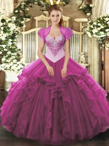 Floor Length Ball Gowns Sleeveless Fuchsia 15 Quinceanera Dress Lace Up