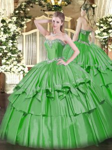 Inexpensive Organza and Taffeta Sleeveless Floor Length Sweet 16 Dress and Beading and Ruffled Layers