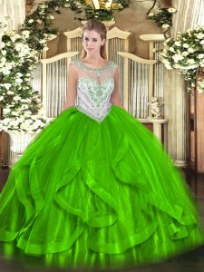 Sleeveless Zipper Floor Length Beading and Ruffles 15 Quinceanera Dress