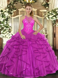 Romantic Organza Sleeveless Floor Length Vestidos de Quinceanera and Beading and Ruffles