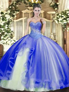 On Sale Sweetheart Sleeveless Tulle Ball Gown Prom Dress Beading and Ruffles Lace Up