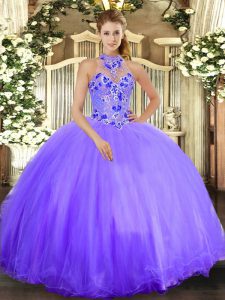 Tulle Sleeveless Floor Length Vestidos de Quinceanera and Embroidery