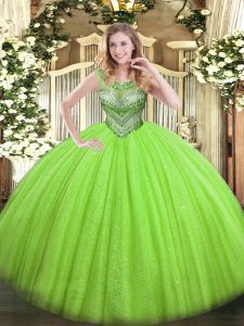 Sleeveless Floor Length Beading Lace Up Ball Gown Prom Dress with