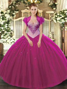 New Style Sweetheart Sleeveless Lace Up Vestidos de Quinceanera Fuchsia Tulle